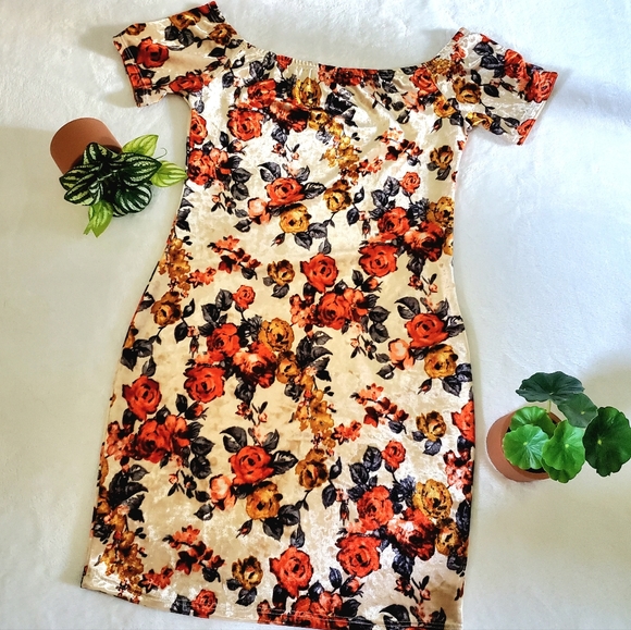 Mind Code Floral Velvet Off Shoulder Dress - Picture 6 of 6